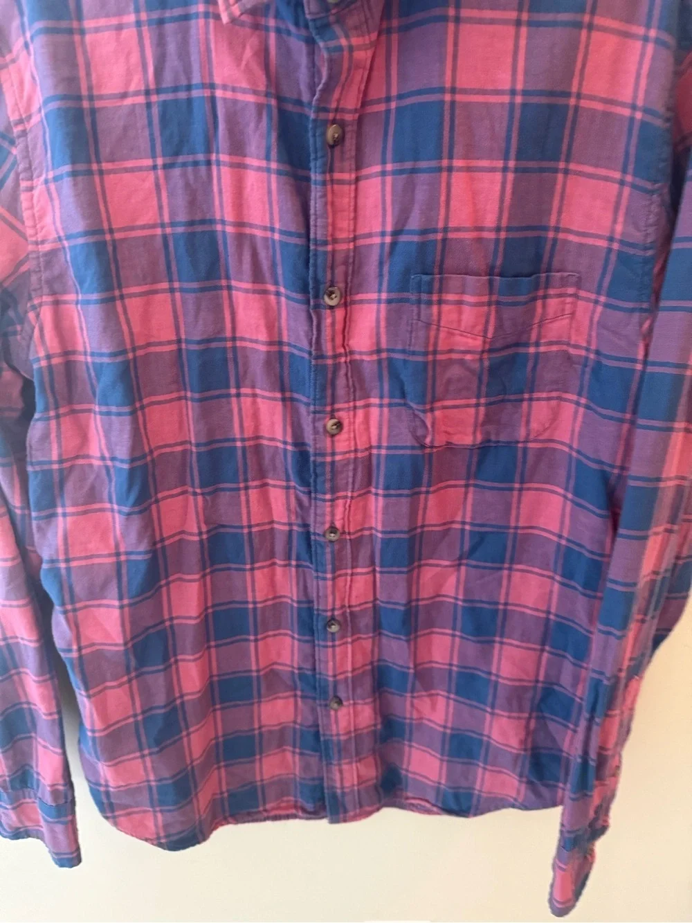 J. Crew Double Weave Button Down cotton red blue plaid mens size medium